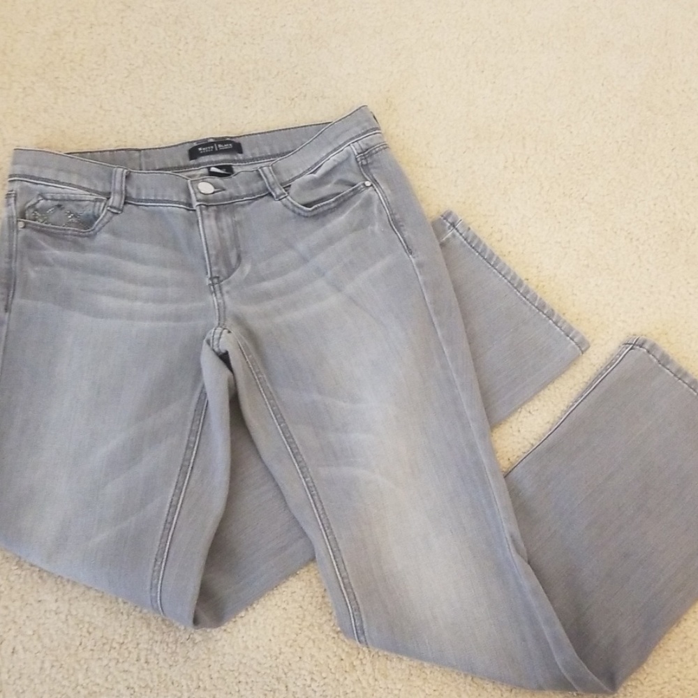 WHBM gray bootcut jeans with sparkly accents